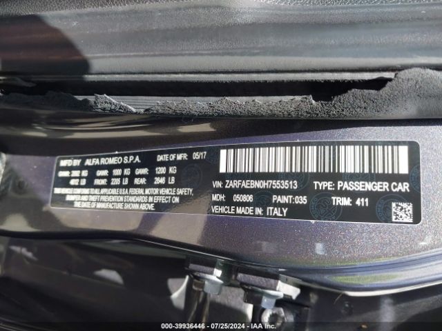 ZARFAEBN0H7553513 Alfa Romeo Giulia Rwd