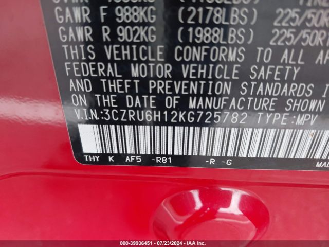 3CZRU6H12KG725782 Honda HR-V SPORT