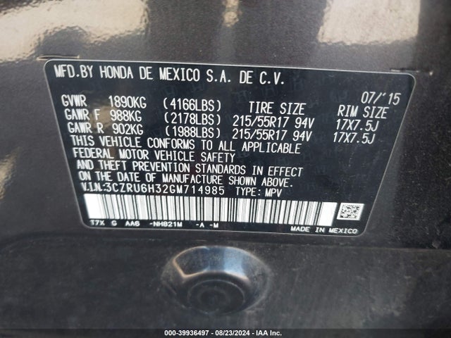 Honda HR-V LX 2016 3CZRU6H32GM714985 Image 9