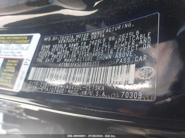 Toyota CAMRY SE 2014 4T1BF1FK5EU869355 Image 9