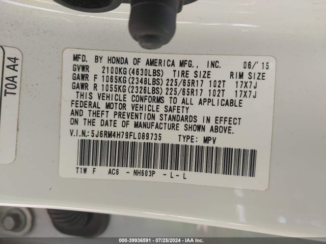 Honda Cr-v Ex-l 2015 5J6RM4H79FL089735 Image 9