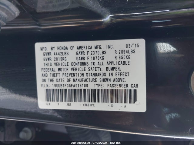 19UUB1F35FA018100 Acura TLX