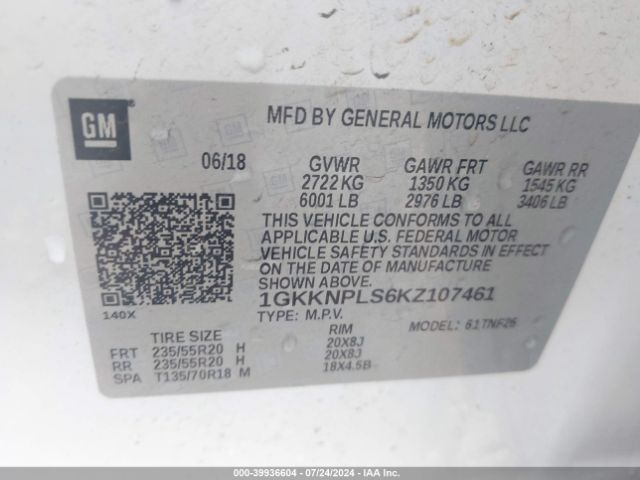1GKKNPLS6KZ107461 GMC Acadia Denali