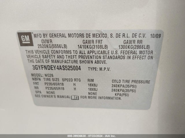 2010 CADILLAC SRX 3GYFNDEY4AS525004 Photo 8