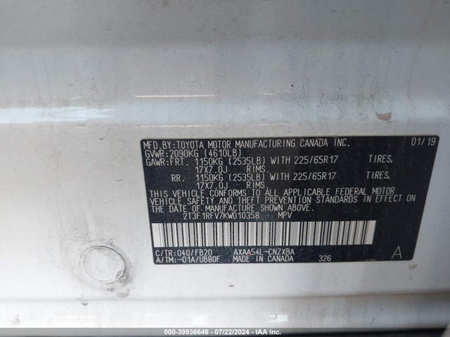 Toyota RAV4 LE 2019 2T3F1RFV7KW010358 Image 9