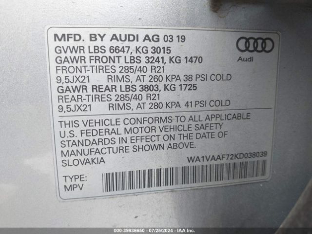 WA1VAAF72KD038039 Audi Q7 55 Premium