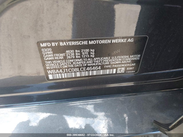 WBA4J1C08LCE46464 BMW 430i Gran Coupe