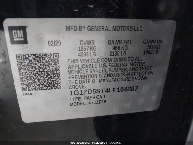 1G1ZD5ST4LF104887 Chevrolet Malibu Fwd Lt
