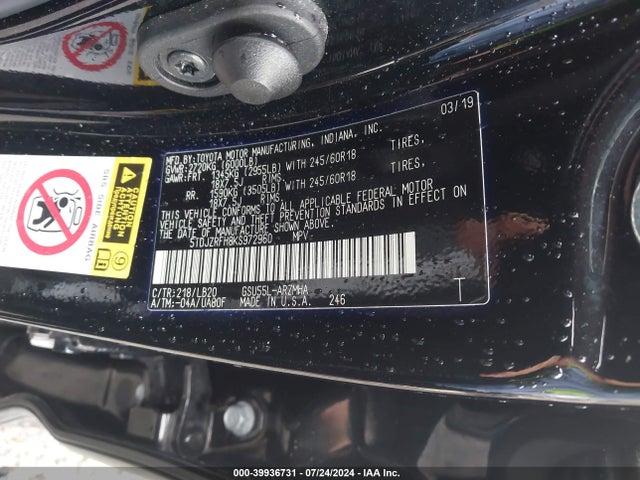 Toyota Highlander Xle 2019 5TDJZRFH8KS972960 Image 9