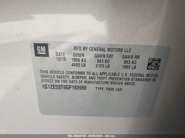 Chevrolet MALIBU 1LT 2016 1G1ZE5ST6GF183966 Image 9