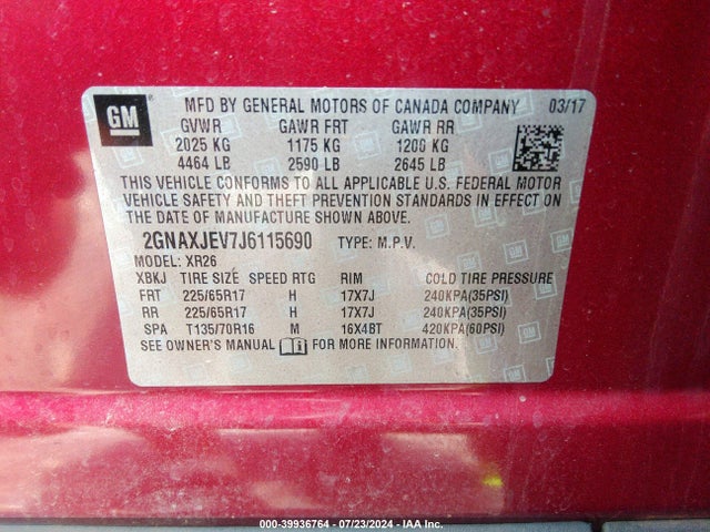 Chevrolet EQUINOX LT 2018 2GNAXJEV7J6115690 Image 9