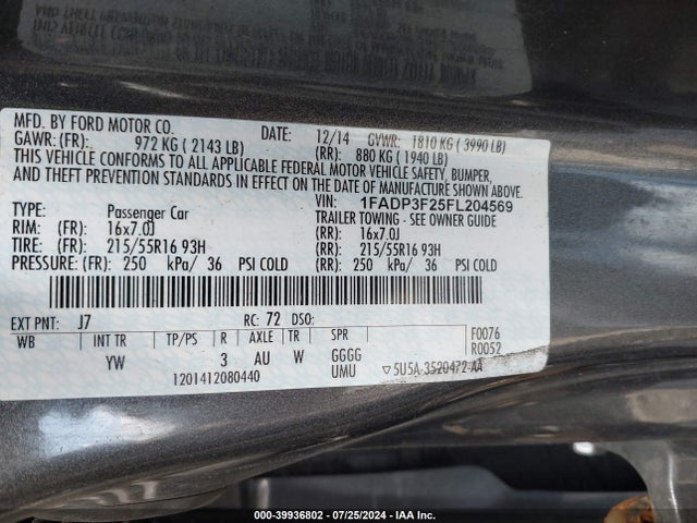 Ford FOCUS SE 2015 1FADP3F25FL204569 Image 9