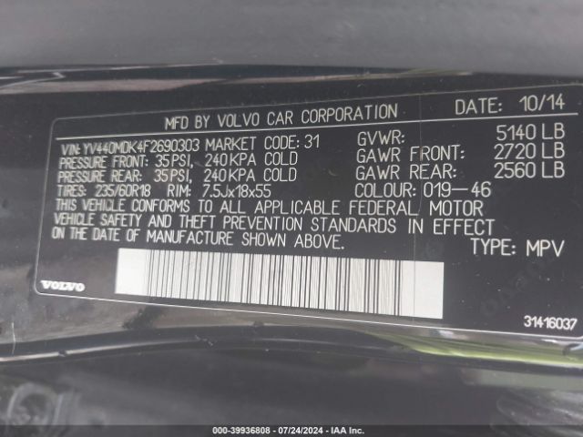 YV440MDK4F2690303 Volvo Xc60 T5 Premier