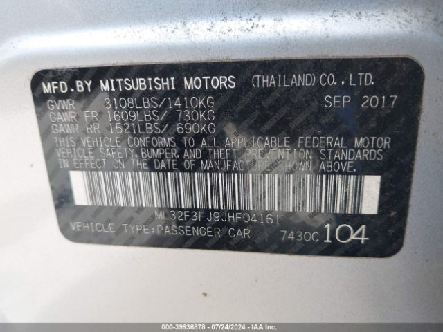 ML32F3FJ9JHF04161 Mitsubishi Mirage G4 Es