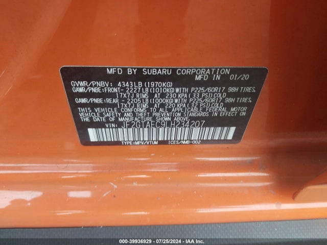 JF2GTAEC9LH234207 Subaru Crosstrek Premium