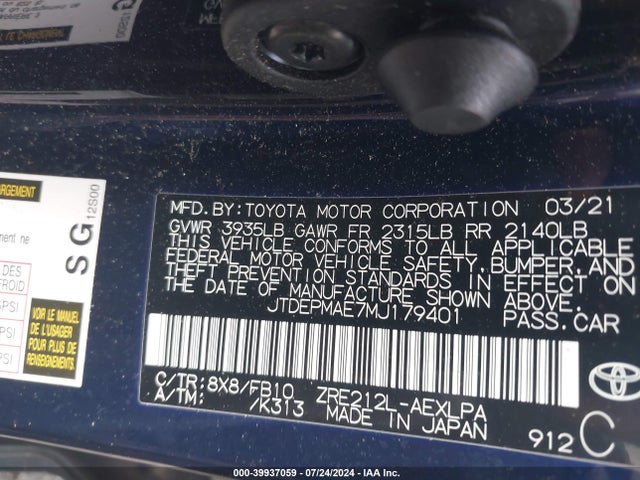 Toyota COROLLA LE 2021 JTDEPMAE7MJ179401 Image 9