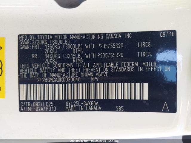 2T2BGMCA0KC030040 Lexus Rx 450h F Sport