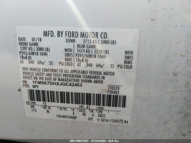 Ford EXPLORER XLT 2018 1FM5K7DHXJGC42453 Image 9