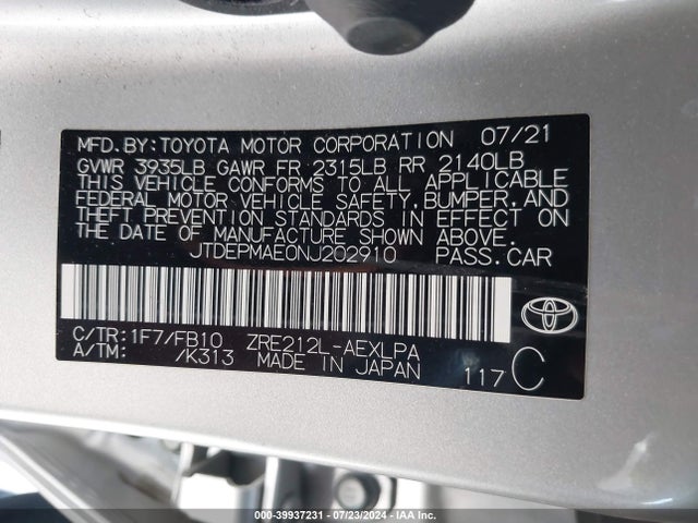 Toyota COROLLA LE 2022 JTDEPMAE0NJ202910 Image 9