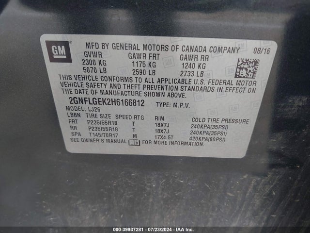 Chevrolet Equinox Premier 2017 2GNFLGEK2H6166812 Image 9