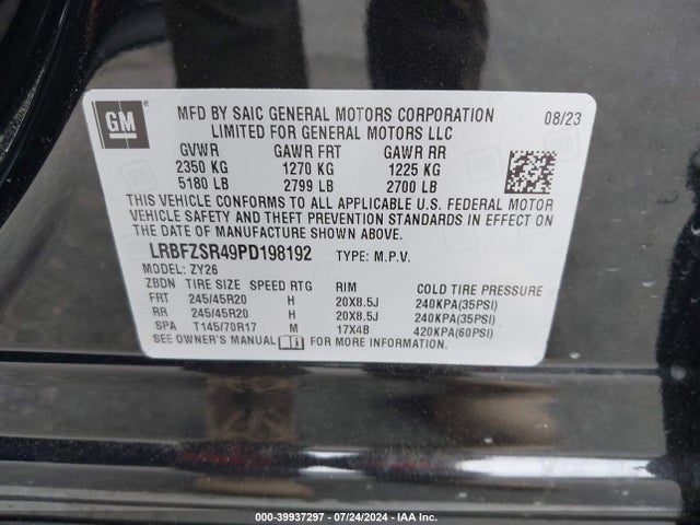 LRBFZSR49PD198192 Buick Envision Avenir Awd