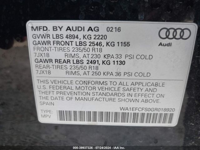 WA1EFCFS0GR018920 Audi Q3 2.0t Premium Plus