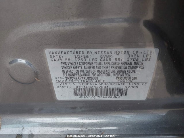 Nissan Versa 1.6 Sv 2019 3N1CN7AP4KL828063 Image 9