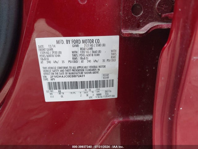 Ford EDGE SEL 2014 2FMDK4JC0EBB72431 Image 9