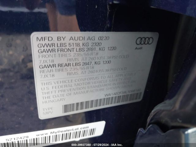 WA1AECF38L1086160 Audi Q3 Premium 45 Tfsi Quattro Tiptronic