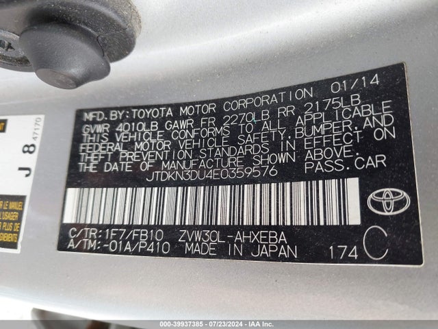 Toyota Prius Three 2014 JTDKN3DU4E0359576 Image 9