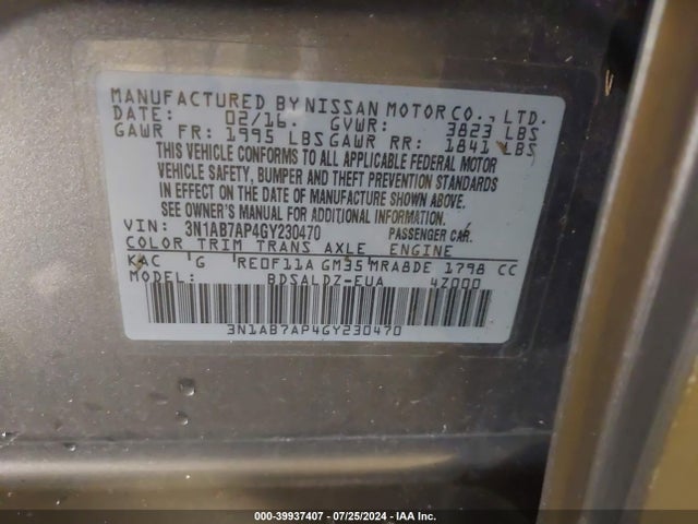 Nissan SENTRA SV 2016 3N1AB7AP4GY230470 Image 9