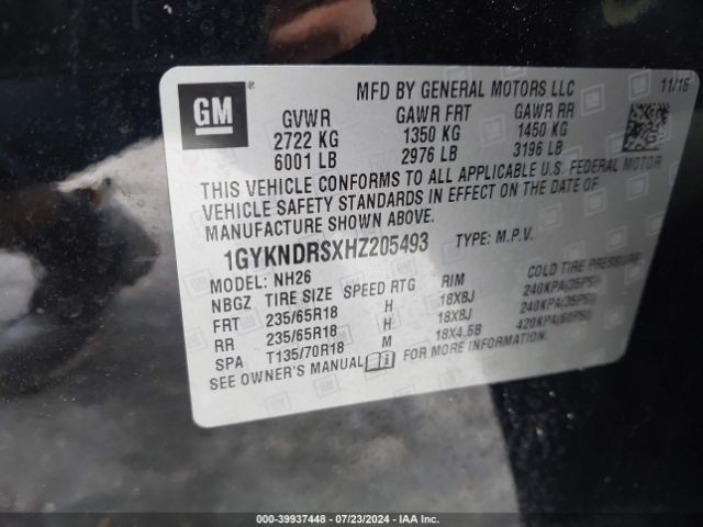 1GYKNDRSXHZ205493 Cadillac XT5 LUXURY