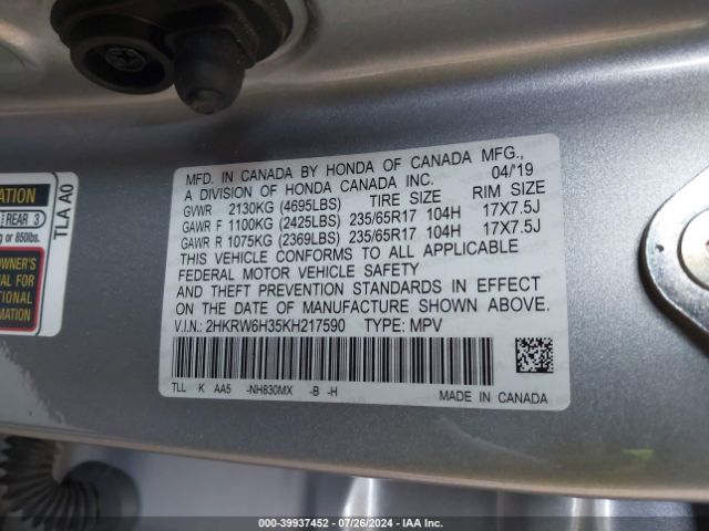 2HKRW6H35KH217590 Honda CR-V LX