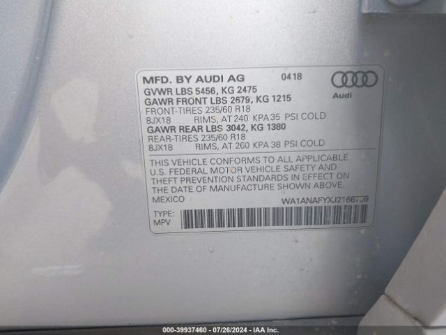 WA1ANAFYXJ2166759 Audi Q5 2.0t Premium/2.0t Tech Premium