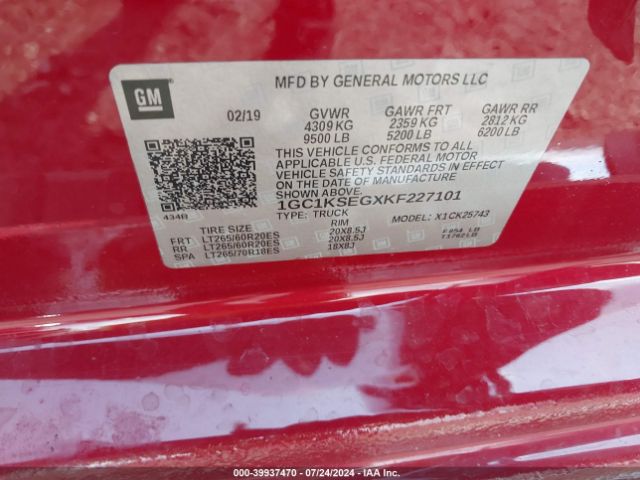 1GC1KSEGXKF227101 Chevrolet Silverado 2500hd Lt