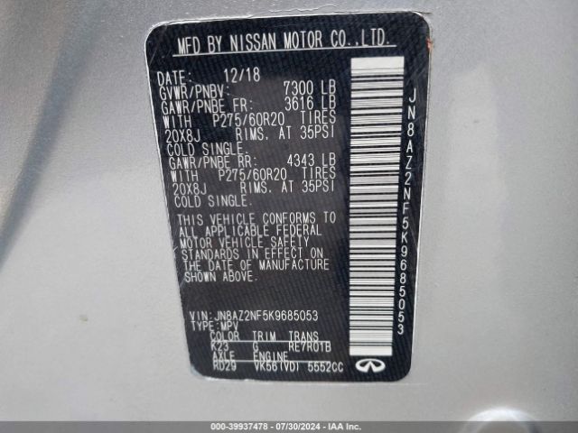 JN8AZ2NF5K9685053 Infiniti QX80 LUXE
