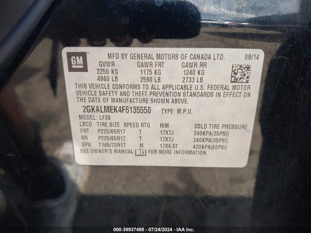 GMC Terrain Sle-1 2015 2GKALMEK4F6135550 Image 9