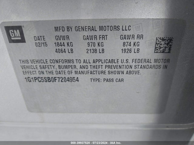 Chevrolet Cruze 1lt Auto 2015 1G1PC5SB0F7204954 Image 9