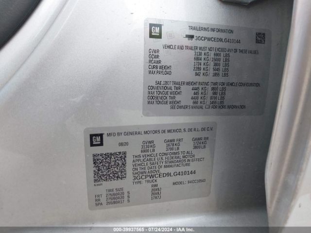 3GCPWCED9LG410144 Chevrolet Silverado 1500 2wd  Short Bed Lt