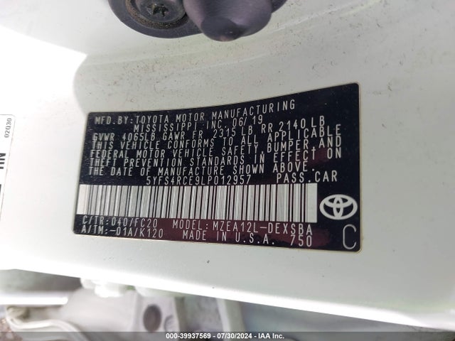Toyota COROLLA SE 2020 5YFS4RCE9LP012957 Image 9