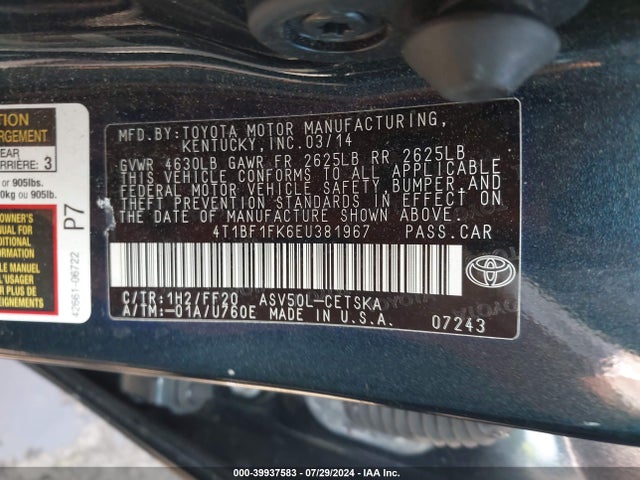 Toyota CAMRY SE 2014 4T1BF1FK6EU381967 Image 9
