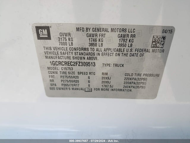 Chevrolet Silverado 1500 1lt 2015 1GCRCREC2FZ309513 Image 9