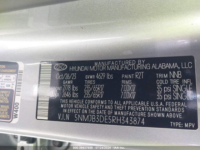 Hyundai TUCSON SEL 2024 5NMJB3DE5RH343874 Image 9