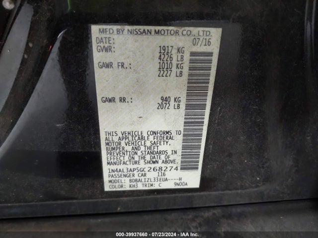 Nissan Altima 2.5 Sv 2016 1N4AL3AP5GC268274 Image 9