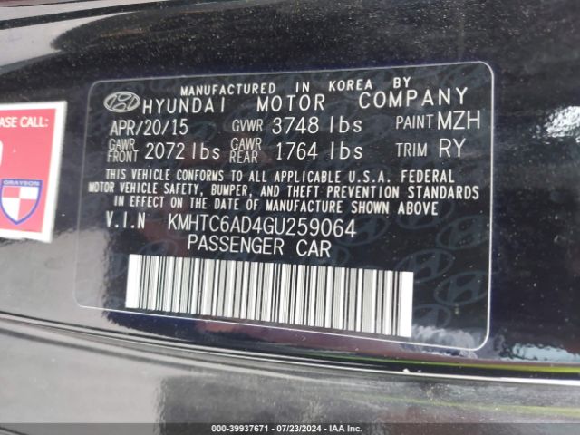 KMHTC6AD4GU259064 Hyundai Veloster