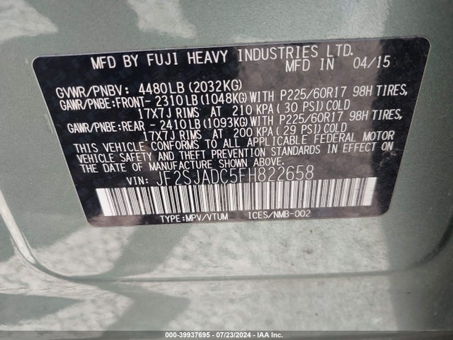 Subaru Forester 2.5i Premium 2015 JF2SJADC5FH822658 Image 9