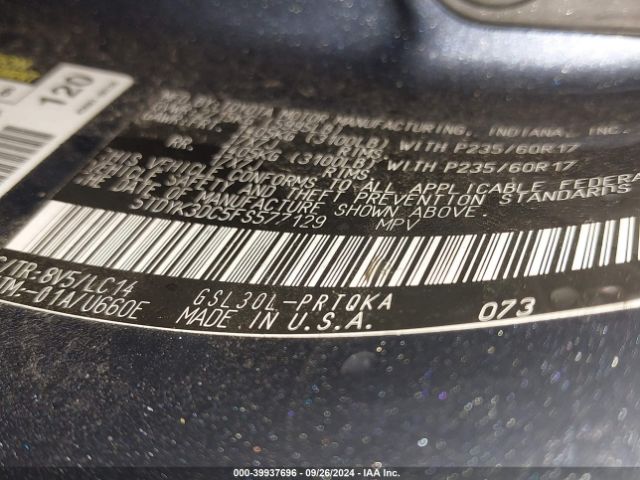 5TDYK3DC5FS577129 Toyota Sienna Xle Premium 8 Passenger