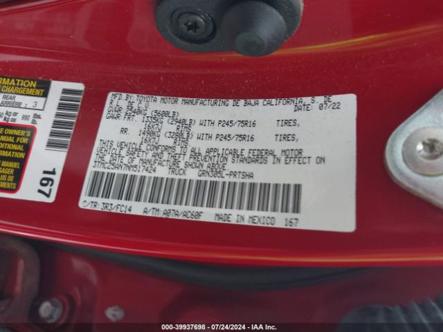 3TMCZ5AN7NM517424 Toyota Tacoma Sr5 V6