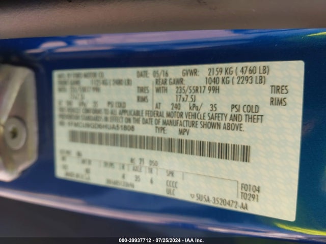 Ford ESCAPE SE 2017 1FMCU9GD6HUA51808 Image 9