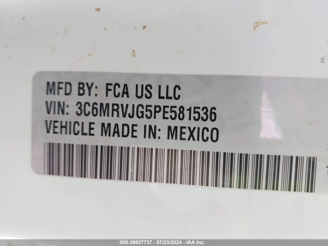 3C6MRVJG5PE581536 RAM Promaster 3500 Cargo Van High Roof 159 Wb Ext